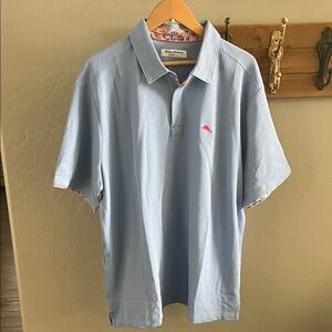Tommy Bahama Light Blue Polo with Pink Fish Logo